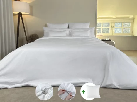 Dekbedovertrek met rits over onderzijde & dekbedclips | Percale katoen - Pure white | 1 persoons incl. 1 kussensloop
