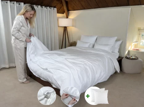 Dekbedovertrek met rits over onderzijde & dekbedclips | Percale katoen - Pure white | 2 persoons incl. 2 kussenslopen