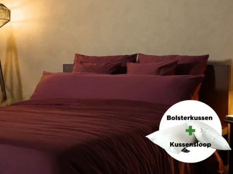 Bolsterkussen + kussensloop voordeelset | Satijn katoen - Merlot red