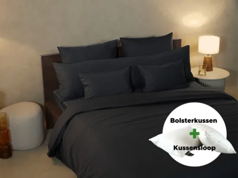 Bolsterkussen + kussensloop voordeelset | Satijn katoen - Charcoal Black