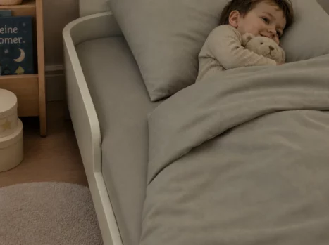 Alternative view of Peuterbed hoeslaken met hoeklabels & side pockets | Percale katoen - Blush pink