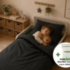 Peuterbed hoeslaken met hoeklabels & side pockets | Satijn katoen - Charcoal black