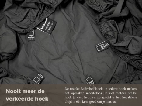 Alternative view of Peuterbed hoeslaken met hoeklabels & side pockets | Satijn katoen - Charcoal black