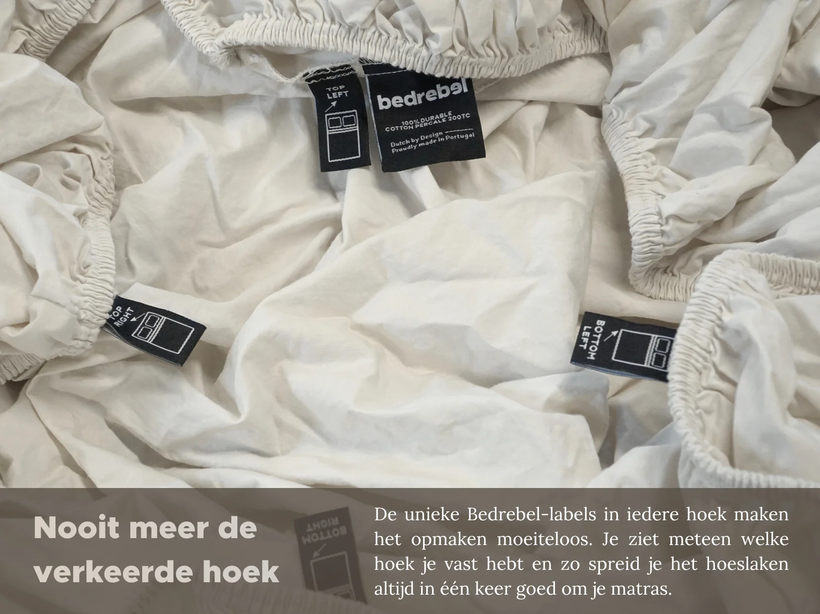 Peuterbed hoeslaken met hoeklabels & side pockets | Percale katoen - Ivory beige - Image 2