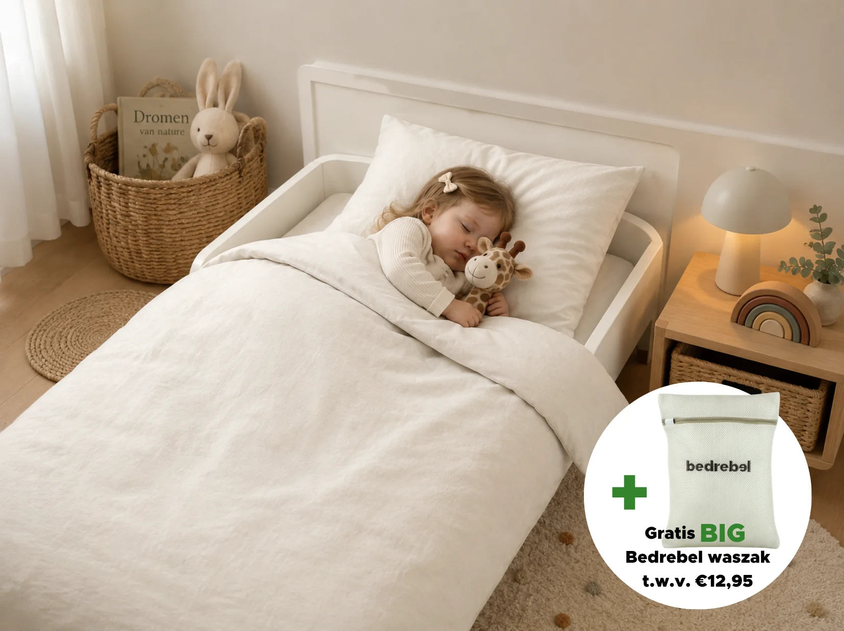Peuterbed hoeslaken met hoeklabels & side pockets | Percale katoen - Ivory beige