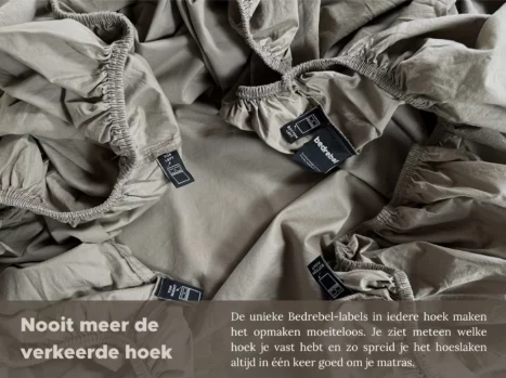 Alternative view of Peuterbed hoeslaken met hoeklabels & side pockets | Satijn katoen - Japandi taupe