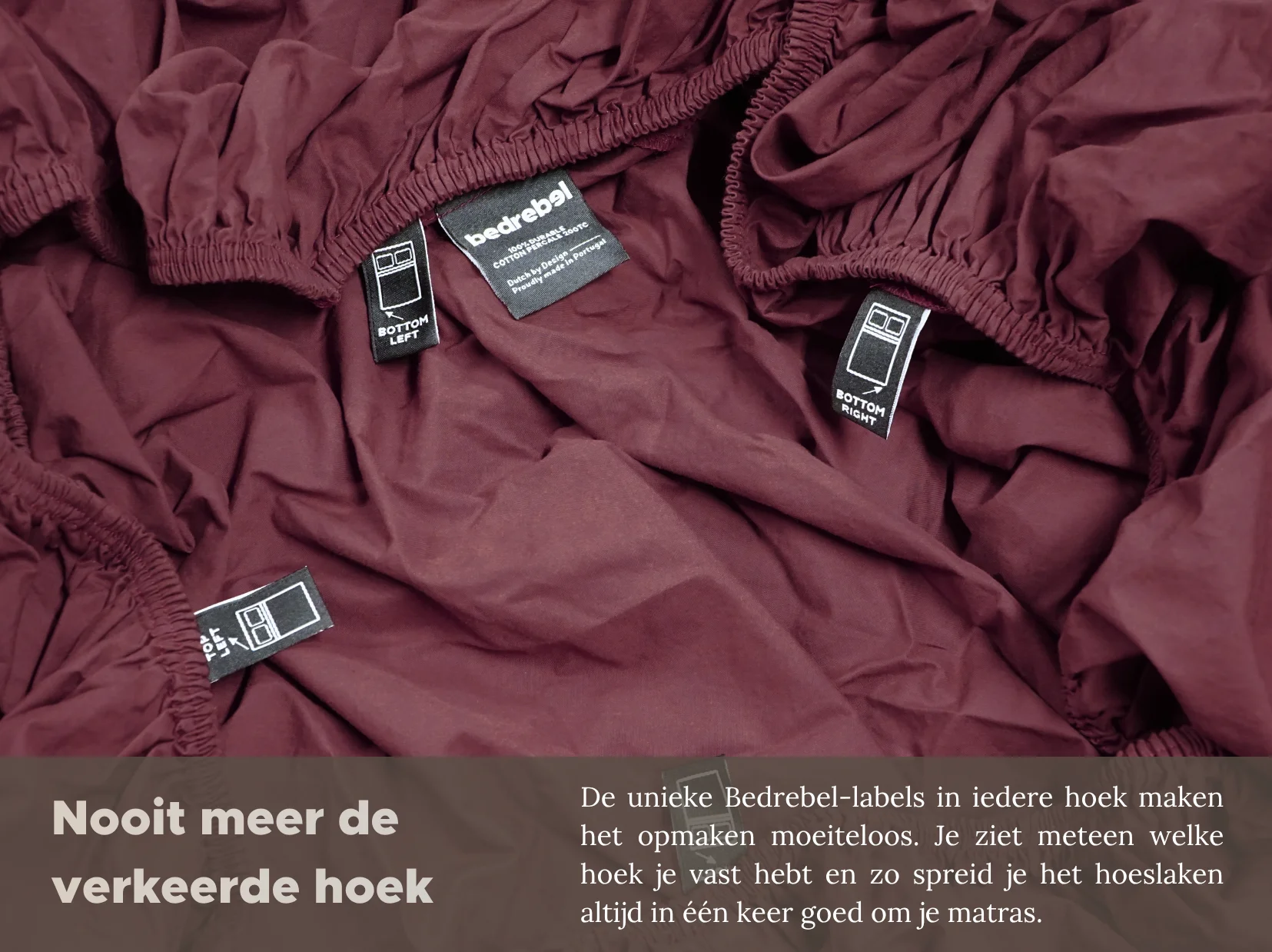 Peuterbed hoeslaken met hoeklabels & side pockets | Percale katoen - Merlot red - Image 2