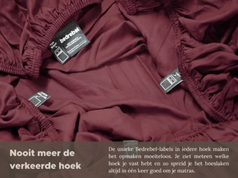 Alternative view of Peuterbed hoeslaken met hoeklabels & side pockets | Satijn katoen - Merlot red