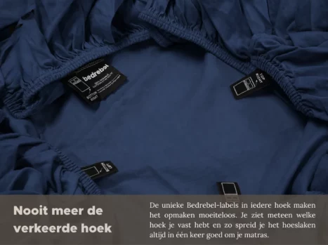 Alternative view of Peuterbed hoeslaken met hoeklabels & side pockets | Satijn katoen - Midnight blue