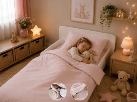Peuterdekbedovertrek met rits over onderzijde & dekbedclips | Percale katoen - Blush pink