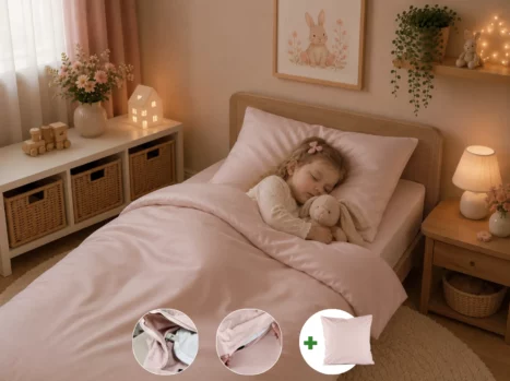 Peuterdekbedovertrek met rits over onderzijde & dekbedclips | Satijn katoen - Blush pink | 1 persoons incl. 1 kussensloop