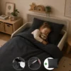 Peuterdekbedovertrek met rits over onderzijde & dekbedclips | Percale katoen - Charcoal black | 1 persoons incl. 1 kussensloop