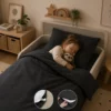 Peuterdekbedovertrek met rits over drie zijden & dekbedclips | Percale katoen - Charcoal black