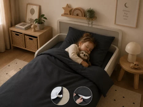 Peuterdekbedovertrek met rits over drie zijden & dekbedclips | Percale katoen - Charcoal black
