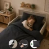 Peuterdekbedovertrek met rits over drie zijden & dekbedclips | Percale katoen - Charcoal black | 1 persoons incl. 1 kussensloop