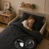 Peuterdekbedovertrek met rits over onderzijde & dekbedclips | Percale katoen - Charcoal black