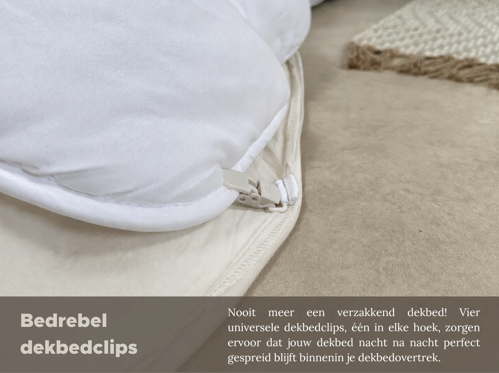 Peuterdekbedovertrek met rits over drie zijden & dekbedclips | Percale katoen - Ivory beige - Afbeelding 5