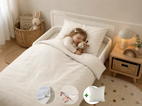 Peuterdekbedovertrek met rits over drie zijden & dekbedclips | Percale katoen - Ivory beige | 1 persoons incl. 1 kussensloop