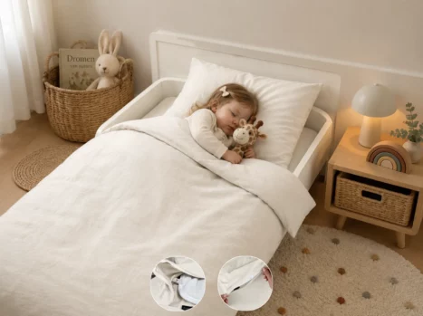 Peuterdekbedovertrek met rits over onderzijde & dekbedclips | Percale katoen - Ivory beige