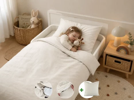 Peuterdekbedovertrek met rits over onderzijde & dekbedclips | Percale katoen - Ivory beige | 1 persoons incl. 1 kussensloop