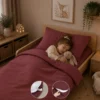 Peuterdekbedovertrek met rits over drie zijden & dekbedclips | Percale katoen - Merlot red