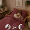 Peuterdekbedovertrek met rits over drie zijden & dekbedclips | Percale katoen - Merlot red | 1 persoons incl. 1 kussensloop