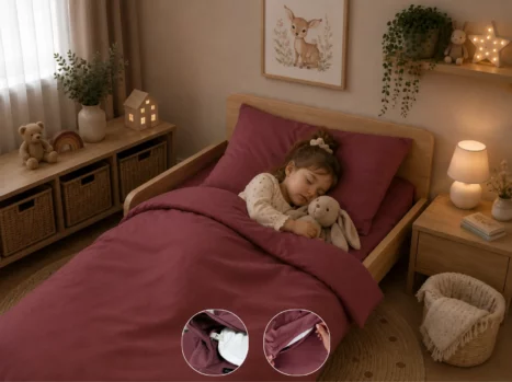 Peuterdekbedovertrek met rits over onderzijde & dekbedclips | Percale katoen - Merlot red