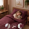 Peuterdekbedovertrek met rits over drie zijden & dekbedclips | Satijn katoen - Merlot red | 1 persoons incl. 1 kussensloop