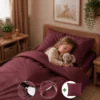 Peuterdekbedovertrek met rits over onderzijde & dekbedclips | Satijn katoen - Merlot red | 1 persoons incl. 1 kussensloop