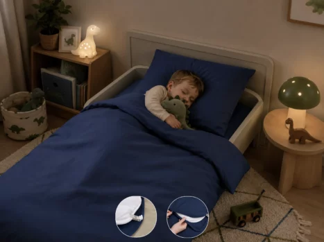 Peuterdekbedovertrek met rits over drie zijden & dekbedclips | Percale katoen - Midnight blue