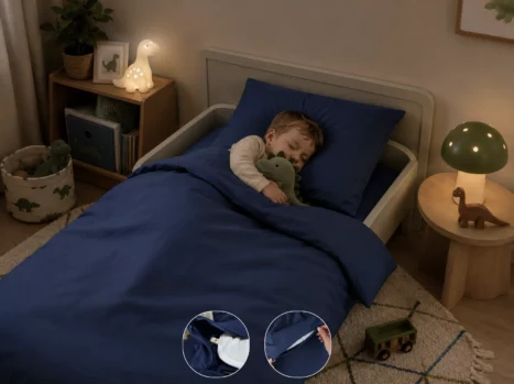 Peuterdekbedovertrek met rits over onderzijde & dekbedclips | Percale katoen - Midnight blue