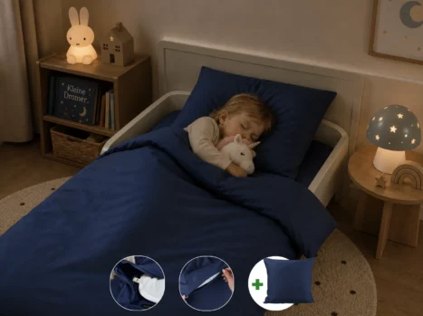 Peuterdekbedovertrek met rits over onderzijde & dekbedclips | Satijn katoen - Midnight blue | 1 persoons incl. 1 kussensloop