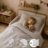 Peuterdekbedovertrek met rits over drie zijden & dekbedclips | Percale katoen - Misty grey | 1 persoons incl. 1 kussensloop