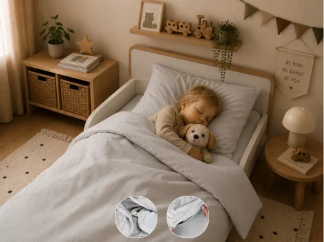 Peuterdekbedovertrek met rits over onderzijde & dekbedclips | Percale katoen - Misty grey