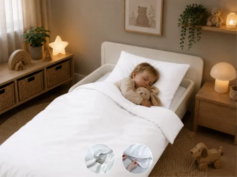 Peuterdekbedovertrek met rits over drie zijden & dekbedclips | Percale katoen - Pure white