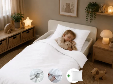 Peuterdekbedovertrek met rits over drie zijden & dekbedclips | Percale katoen - Pure white | 1 persoons incl. 1 kussensloop