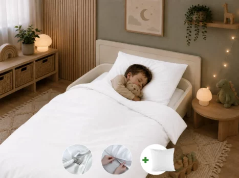 Peuterdekbedovertrek met rits over onderzijde & dekbedclips | Satijn katoen - Pure white | 1 persoons incl. 1 kussensloop