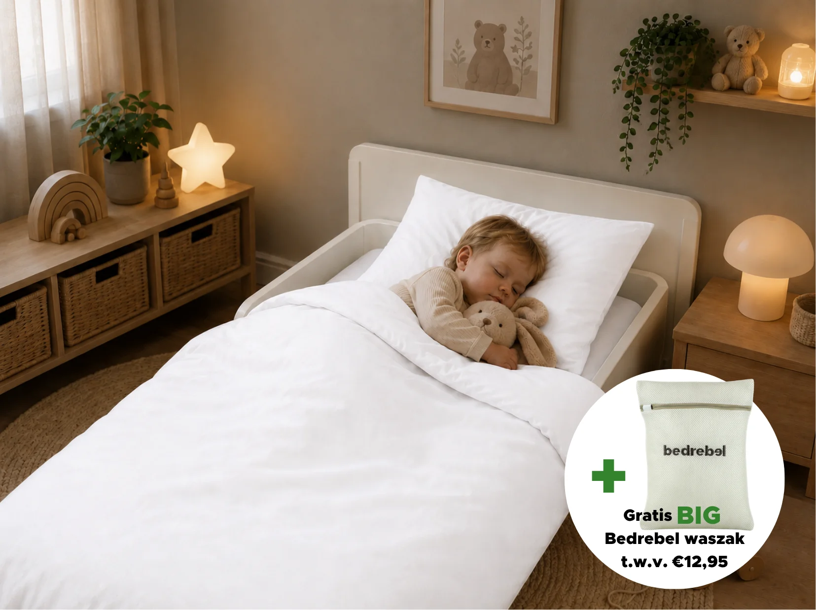 Peuterbed hoeslaken met hoeklabels & side pockets | Percale katoen - Pure white