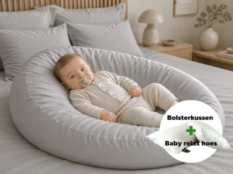 Baby relax hoes + Bolsterkussen voordeelset | Satijn katoen - Misty grey