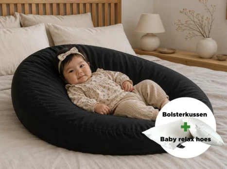 Baby relax hoes + Bolsterkussen voordeelset | Percale katoen - Charcoal black